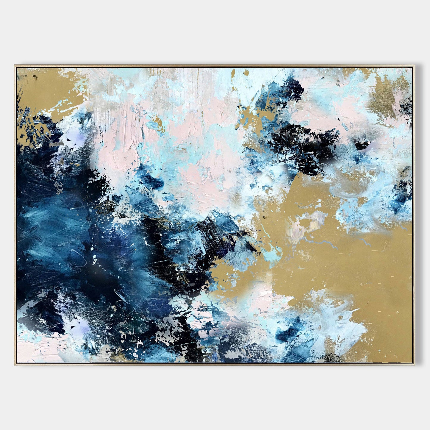 Vibrant Blue and Gold Abstract Oil Painting for Elegant Home D√©cor