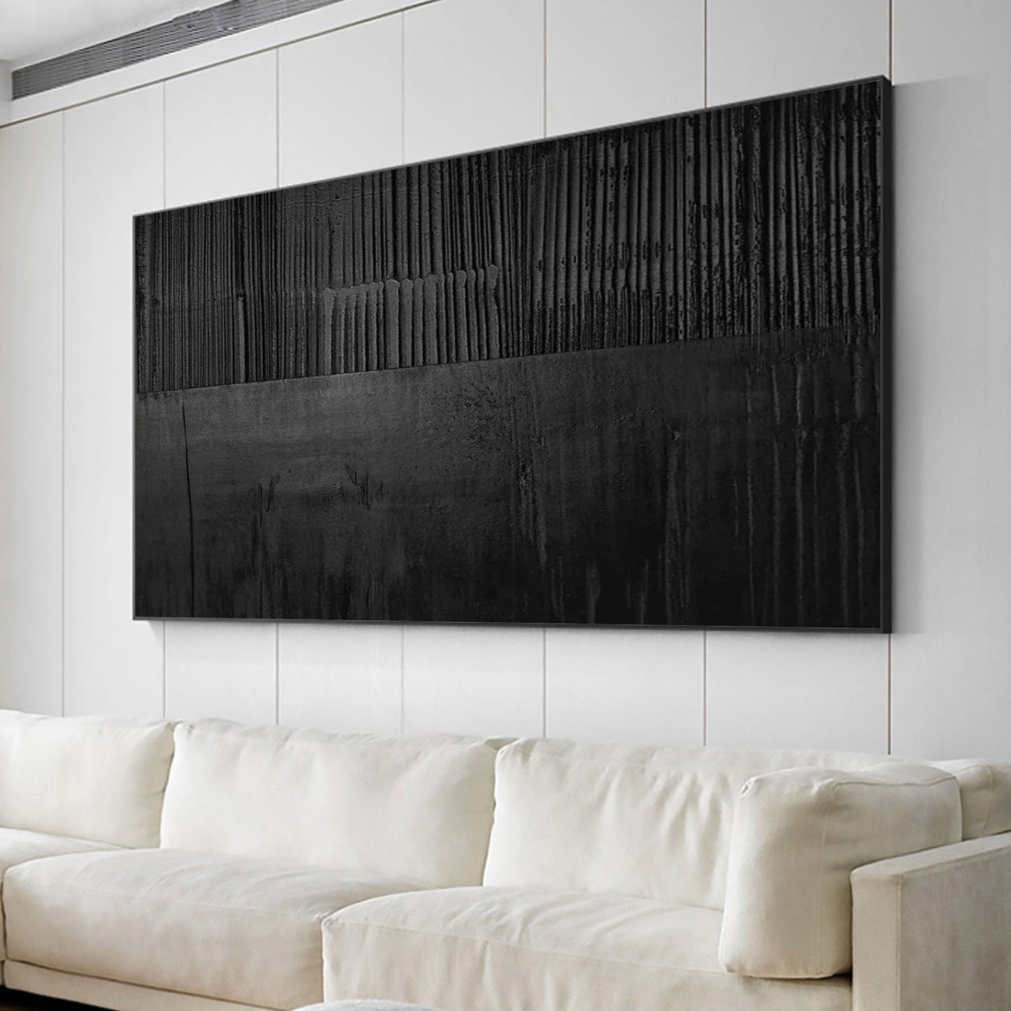 Elegant Black Minimalist Abstract Oil Painting for Modern Interiors