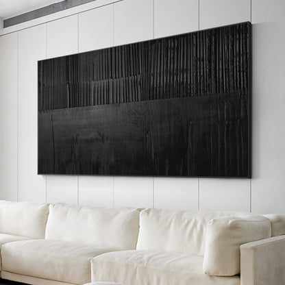 Elegant Black Minimalist Abstract Oil Painting for Modern Interiors