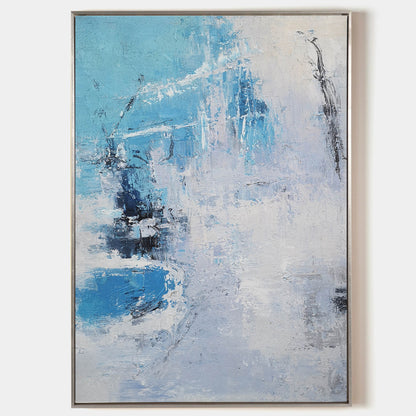 Stunning Blue and White Abstract Oil Painting for Modern Decor