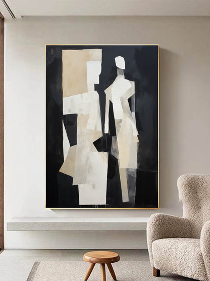 Abstract Minimalist Oil Painting of Human Figures in Neutral Tones