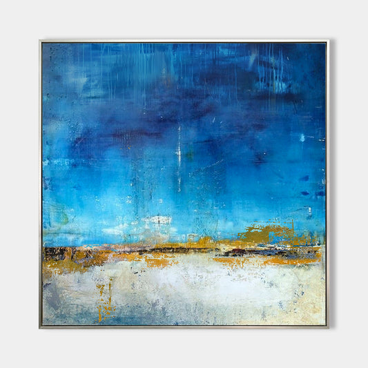 Vibrant Blue Sky Abstract Oil Painting for Modern Home D√©cor