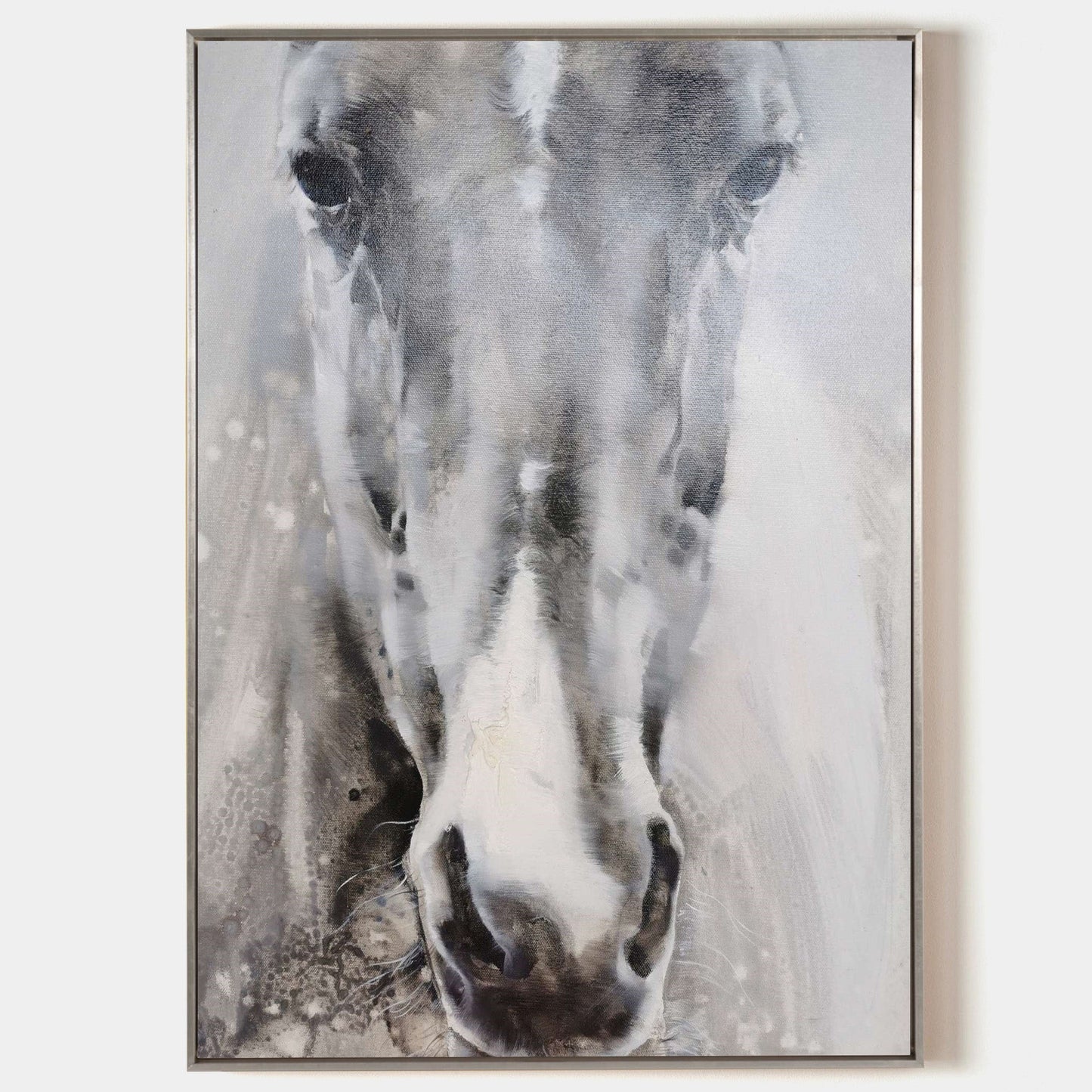 Stunning Grey and White Abstract Horse Oil Painting for Modern Home Decor