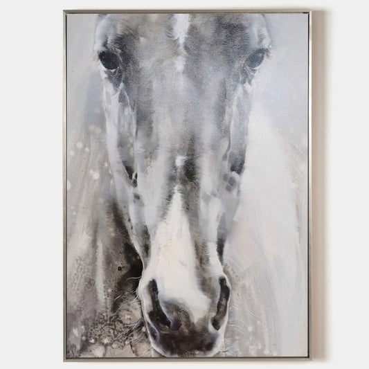 Stunning Grey and White Abstract Horse Oil Painting for Modern Home Decor