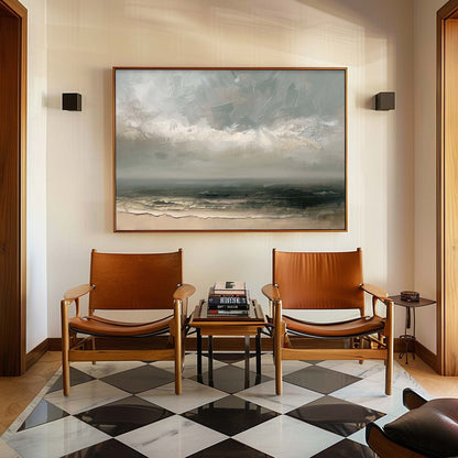 Ocean View Abstract Oil Painting - Serene Coastal Landscape Art for Home Decor