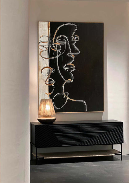 Modern Minimalist Abstract Line Art Portrait Oil Painting for Contemporary Decor