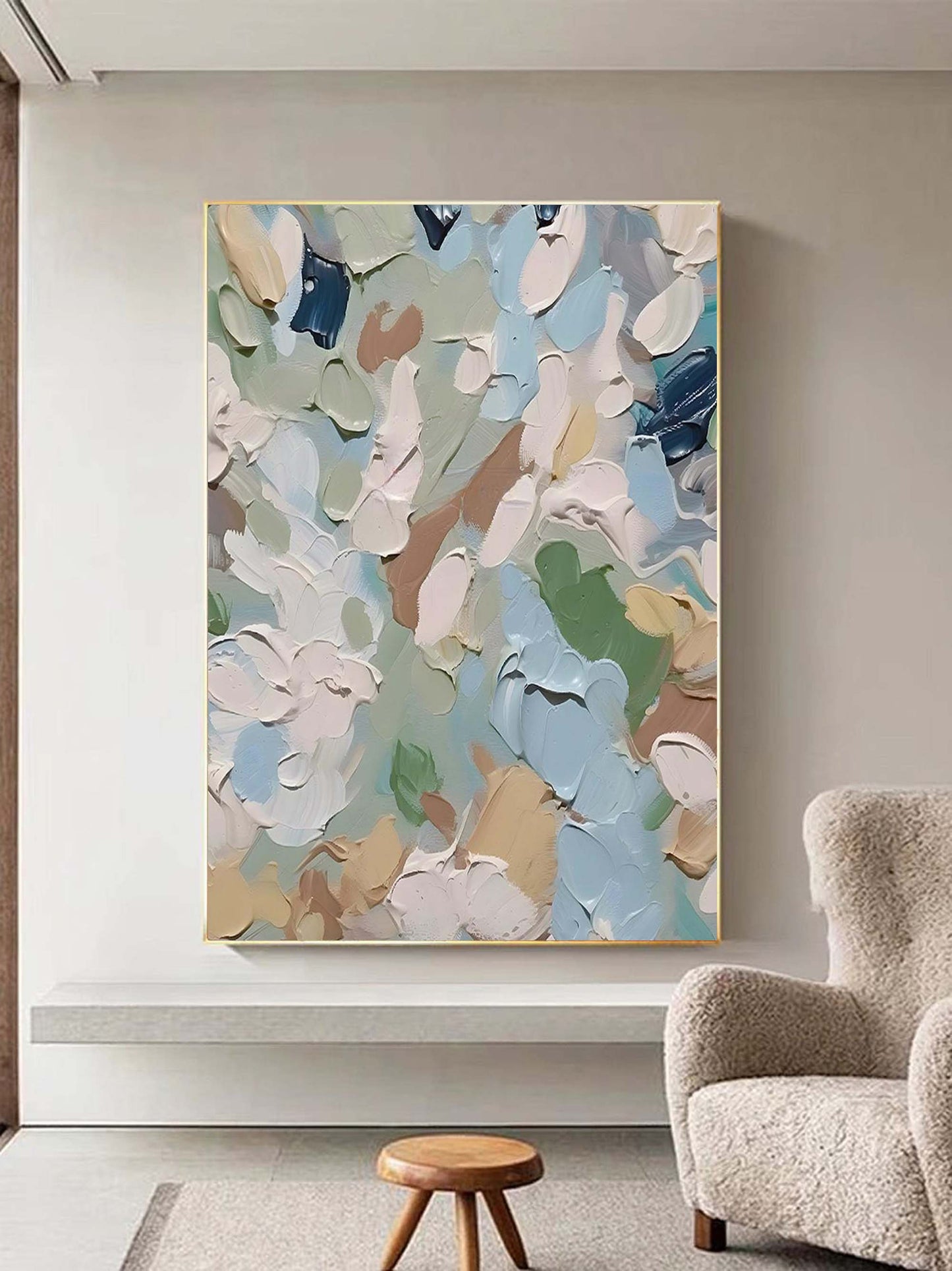 Serene Abstract Oil Painting in Soft Pastels for Modern Home Décor