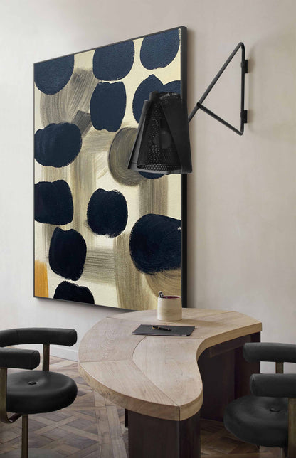 Contemporary Black and Beige Geometric Abstract Oil Painting for Modern Decor