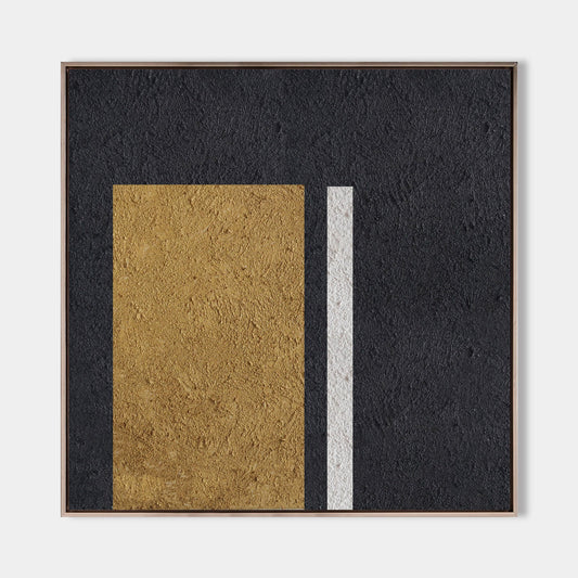 Elegant Black Gold White Minimalist Oil Painting for Modern Home Decor