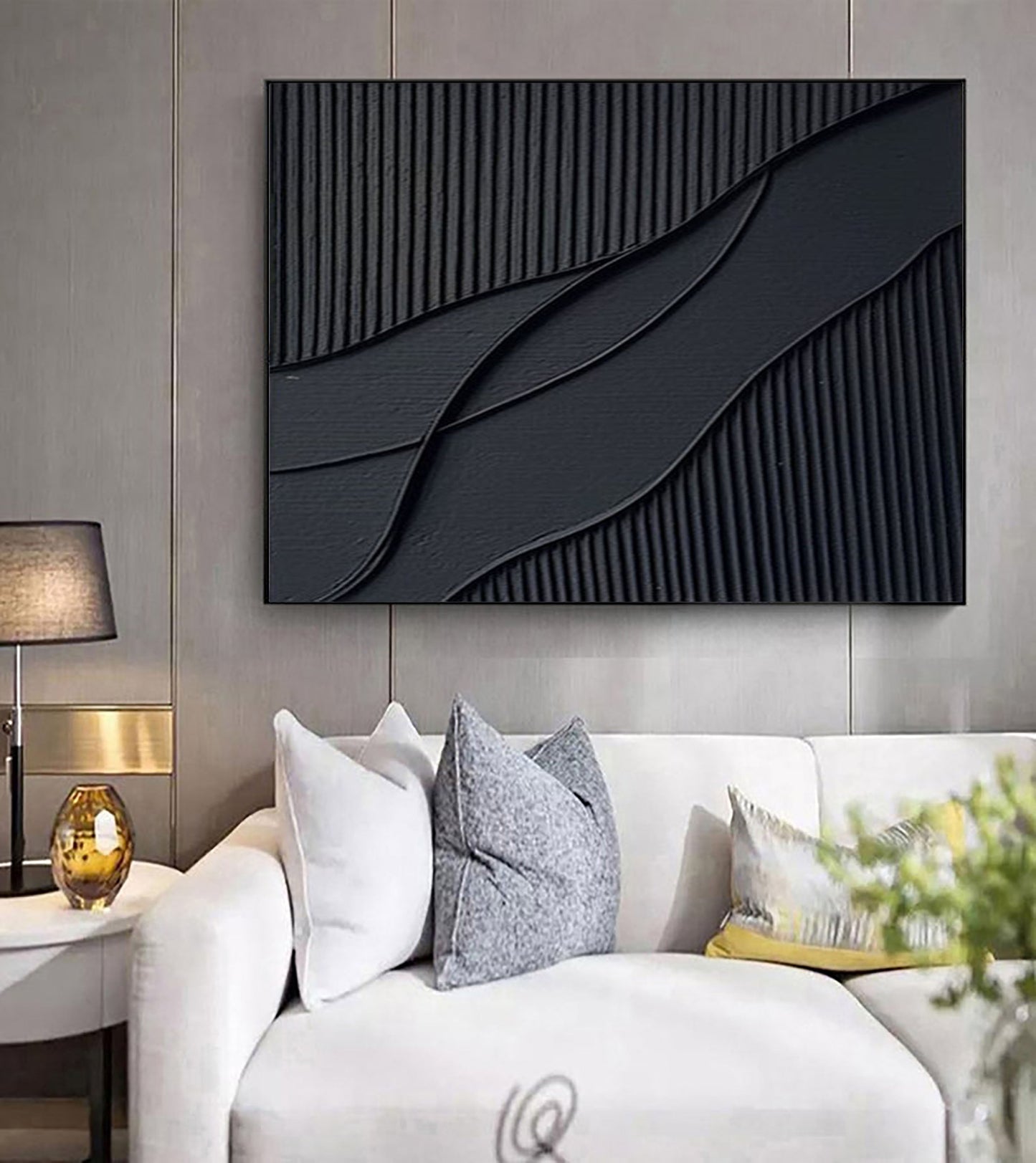 Sleek Black and White Abstract Oil Painting for Modern Home Décor