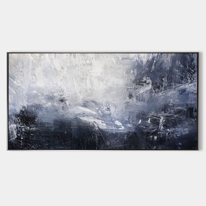 Serene Blue and White Abstract Landscape Oil Painting for Modern Decor