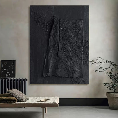 Textured Black Abstract Oil Painting for Modern Wall Decor