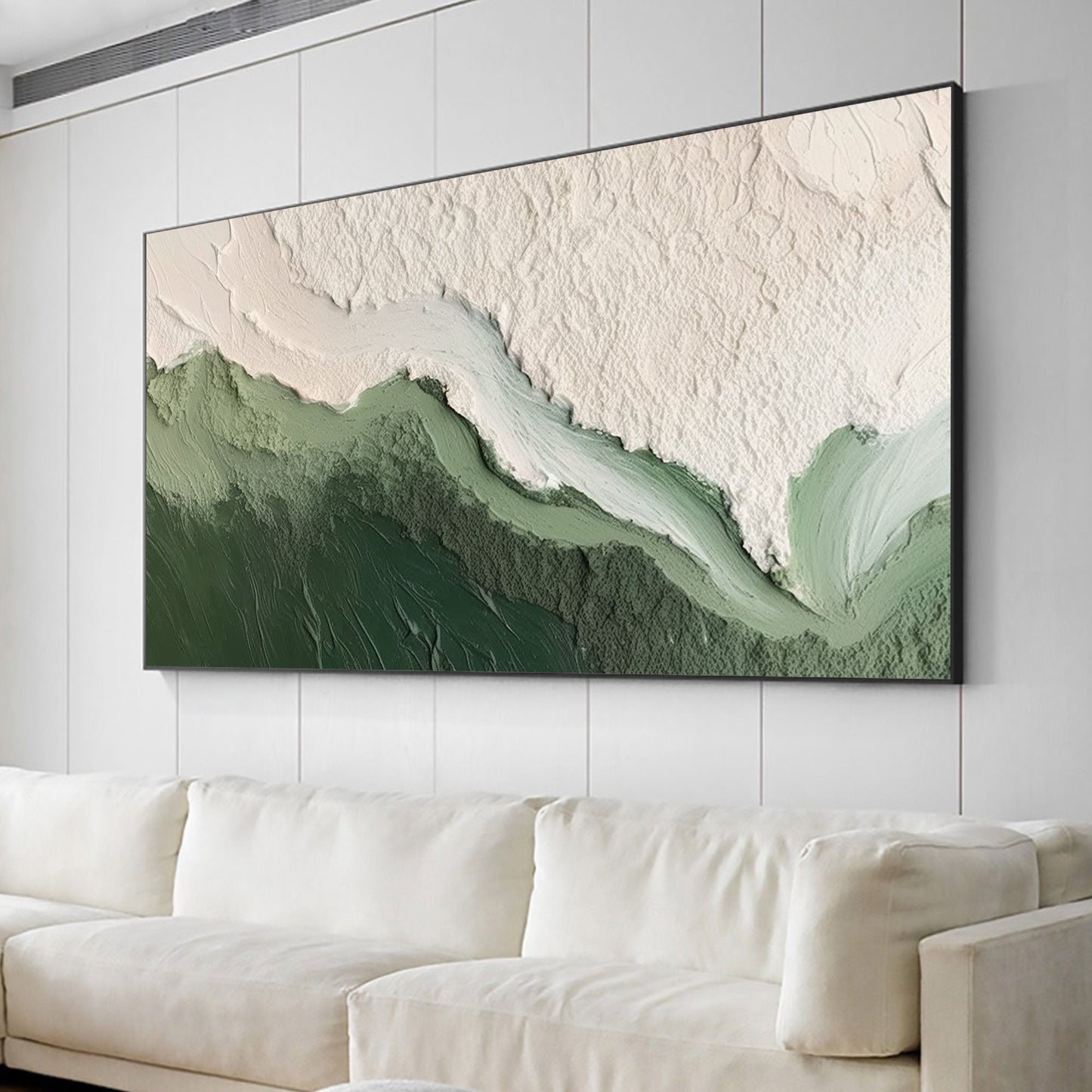 Serene Blue and Green Abstract Oil Painting for Modern Home Decor