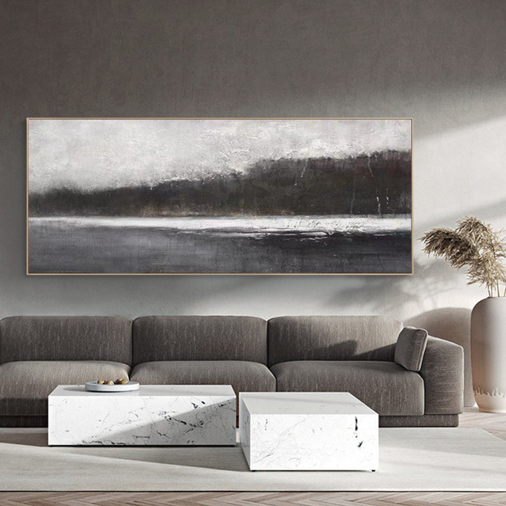 Serene Grayscale Landscape | Modern Abstract Oil Painting for Contemporary Home Decor