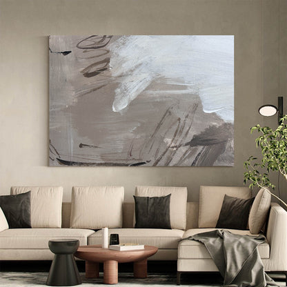 Contemporary Abstract Oil Painting with Dynamic Brushstrokes and Earthy Tones
