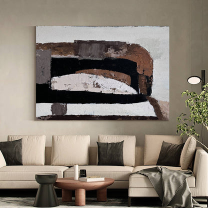 Contemporary Abstract Oil Painting with Earthy Tones and Bold Textures