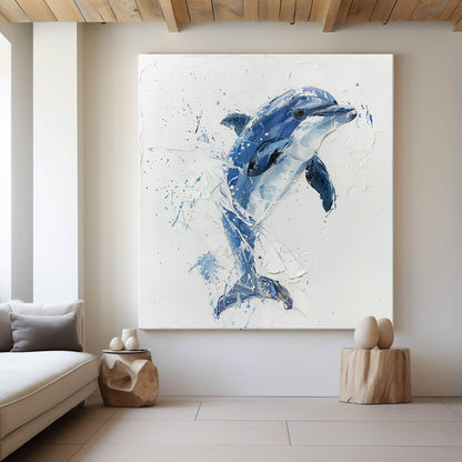 Vibrant Blue Dolphin Oil Painting ‚Äì Captivating Ocean Art for Your Home Decor