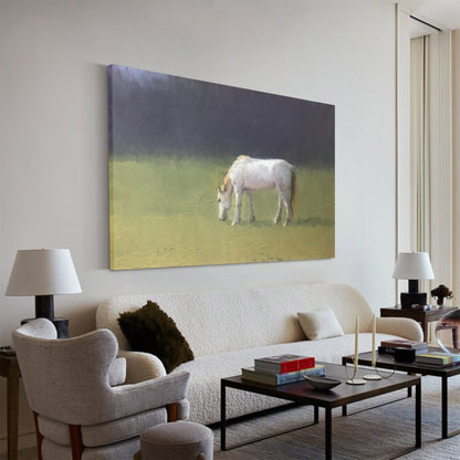 Serene White Horse Oil Painting for Modern Home Decor