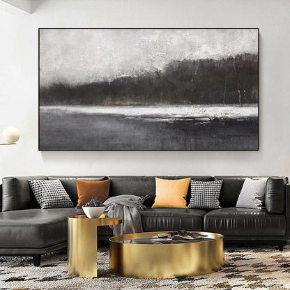 Serene Grayscale Landscape | Modern Abstract Oil Painting for Contemporary Home Decor