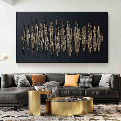Contemporary Gold and Black Abstract Oil Painting for Modern Home Decor