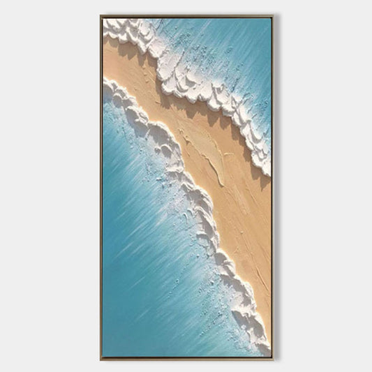 Coastal Serenity: Textured Oil Painting of Shoreline Waves and Sand