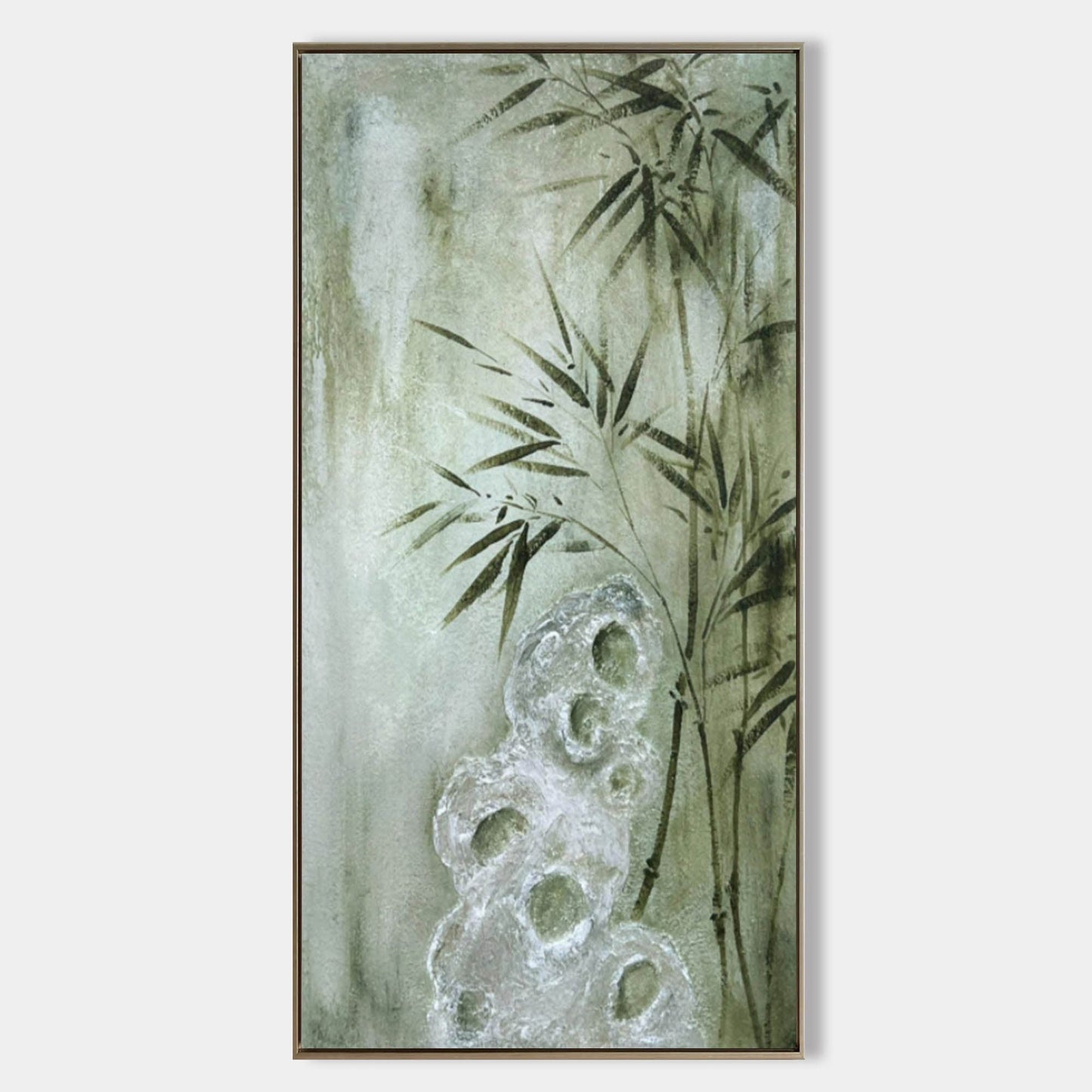 Serene Bamboo Oil Painting for Minimalist Home Decor and Wabi-Sabi Aesthetics