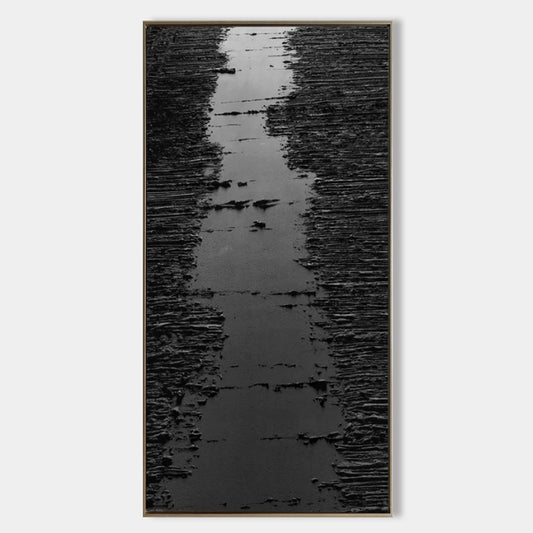 Abstract Black and White Textured Oil Painting for Modern Home Decor