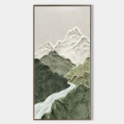 Serene Mountain Landscape Oil Painting, Wabi-Sabi Wall Decor for Tranquil Home