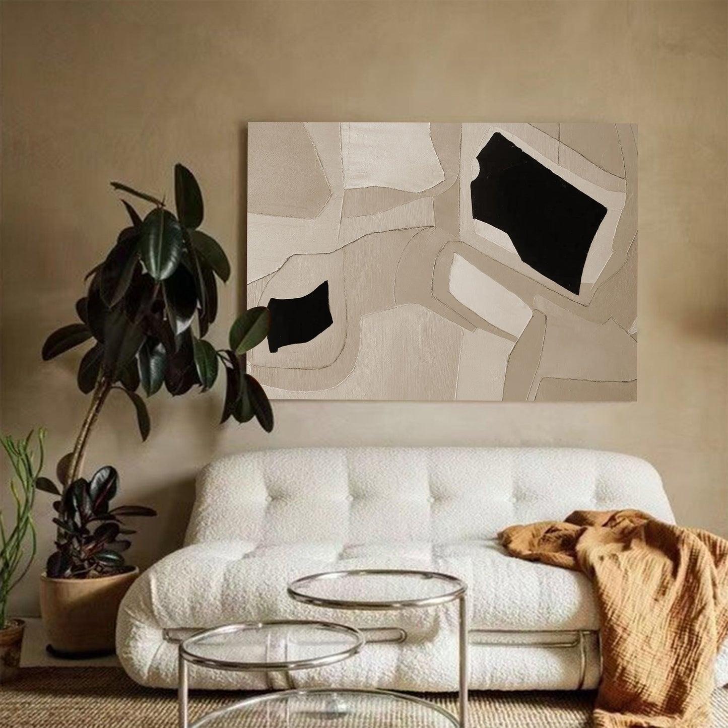 Contemporary Minimalist Geometric Oil Painting for Modern Home Decor