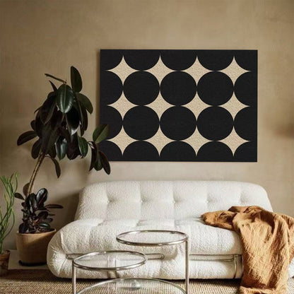 Elegant Black and Beige Minimalist Geometric Oil Painting for Modern Decor