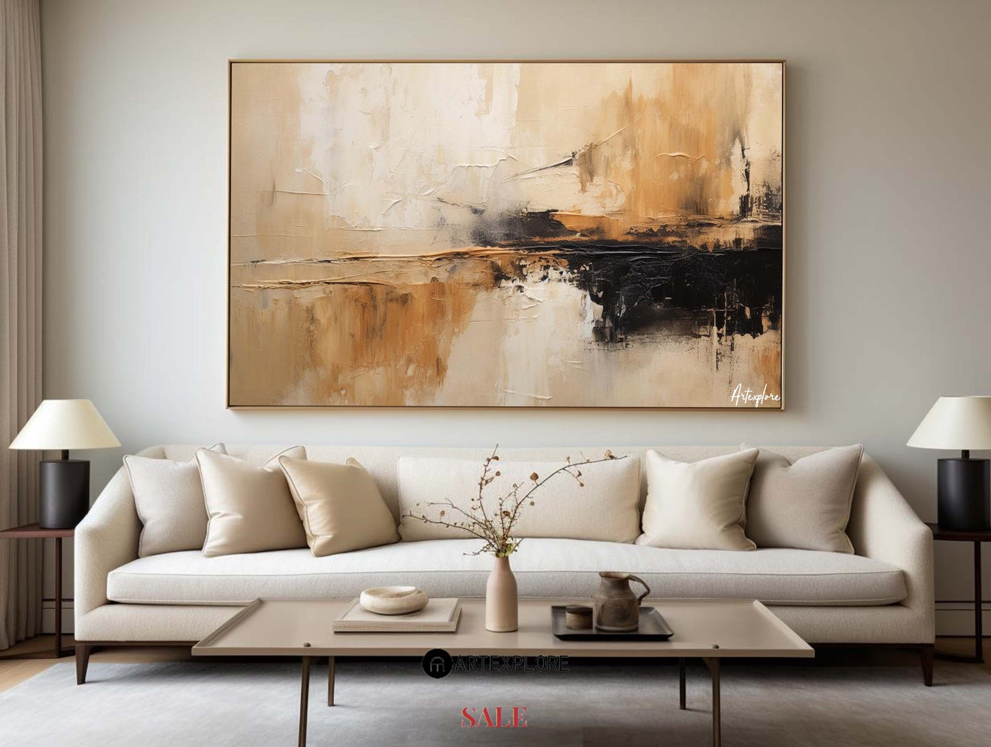 Serene Modern Abstract Oil Painting in Earthy Tones for Contemporary Home Decor