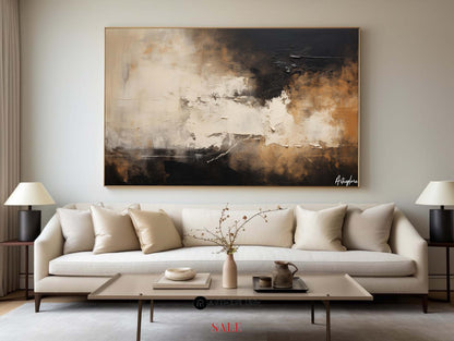 Contemporary Abstract Oil Painting in Earth Tones for Modern Home Decor