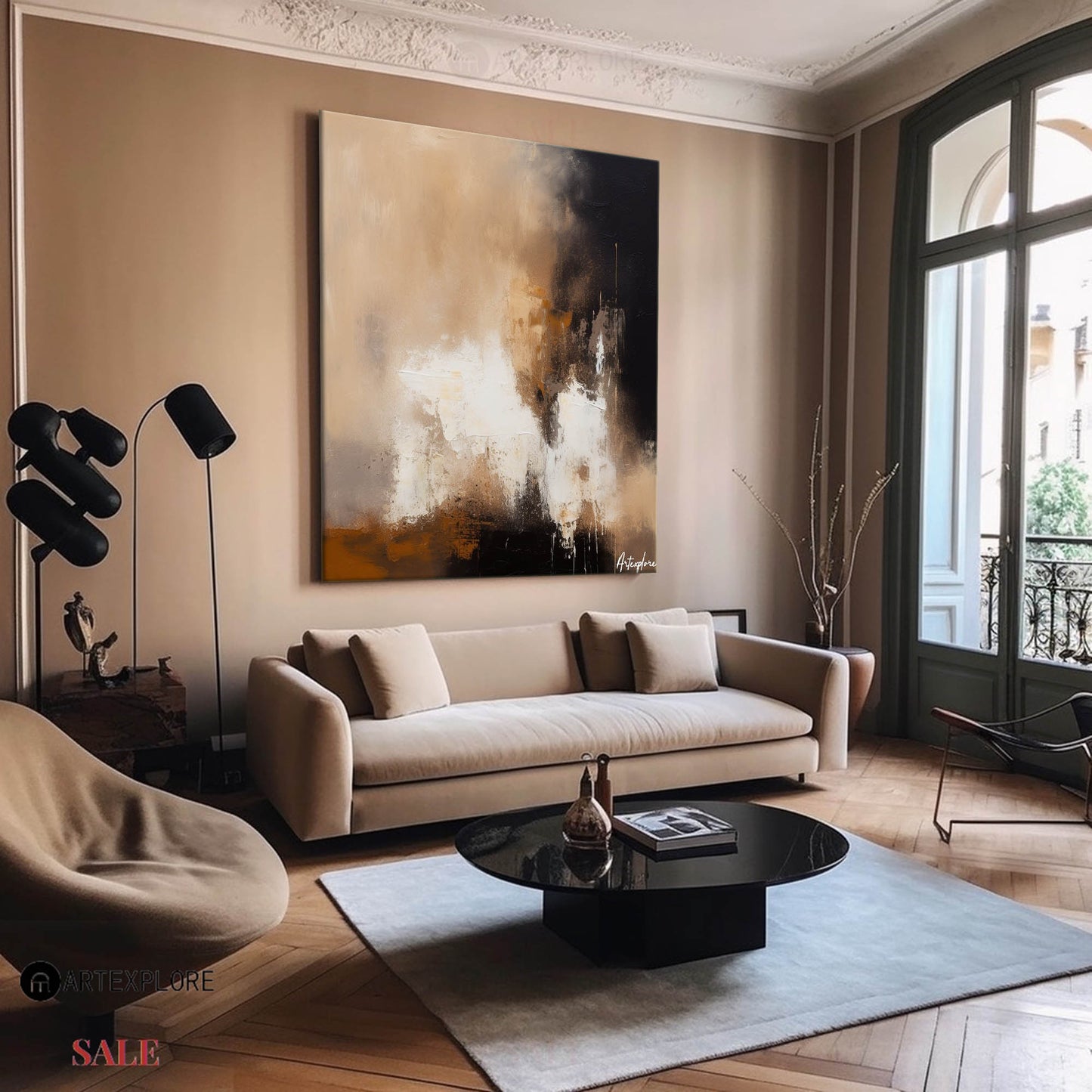 Contemporary Abstract Oil Painting with Earthy Tones and Bold Brushstrokes