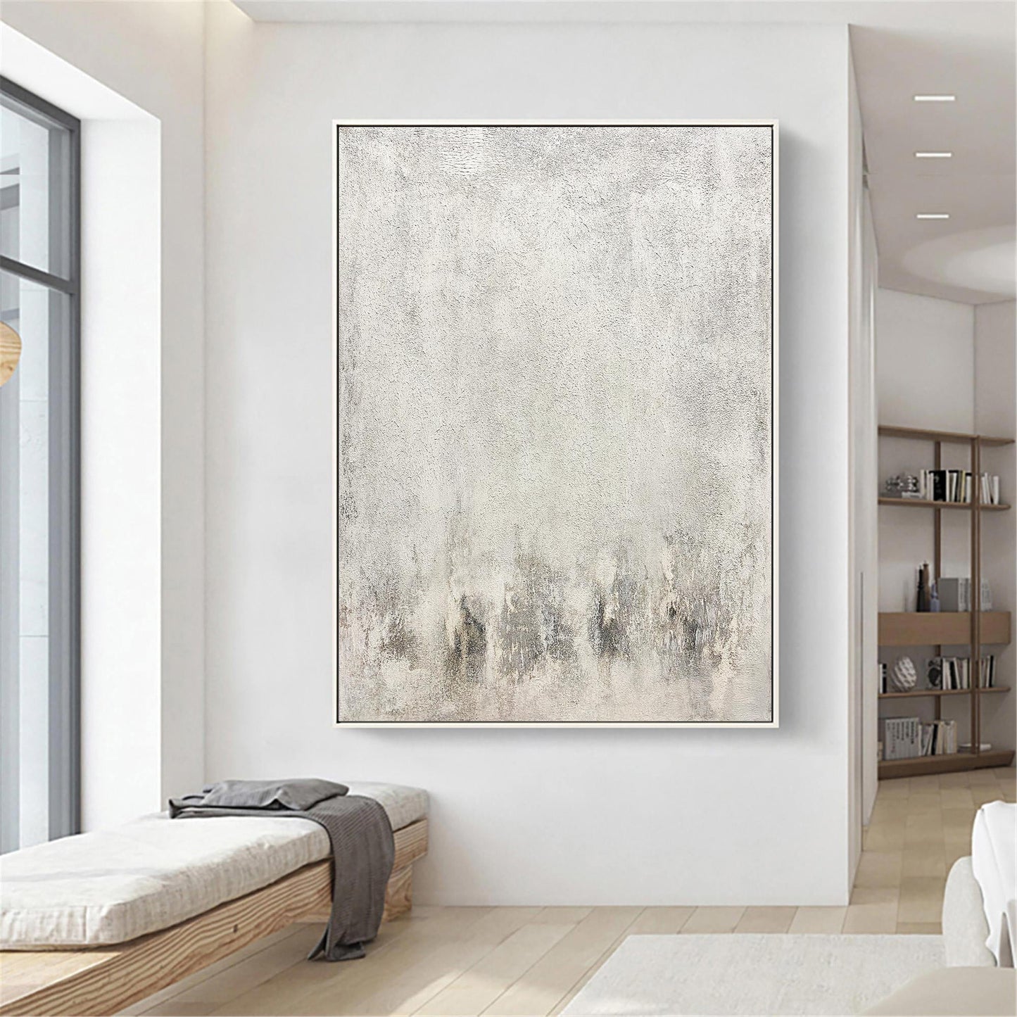 Elegant Gray and White Minimalist Oil Painting for Modern Home Decor