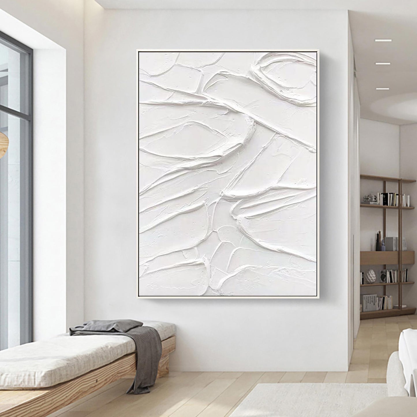 Textured White Abstract Oil Painting for Modern Home Decor