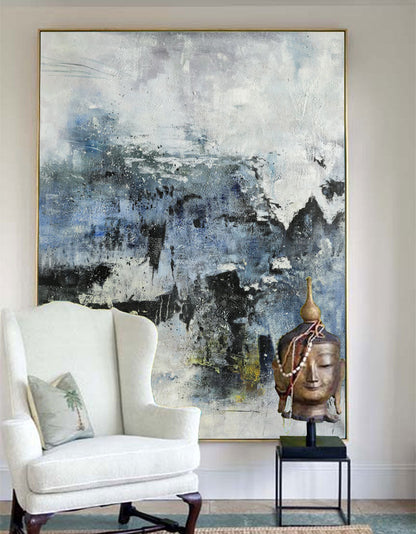 Tranquil Blue Abstract Oil Painting for Modern Home Decor