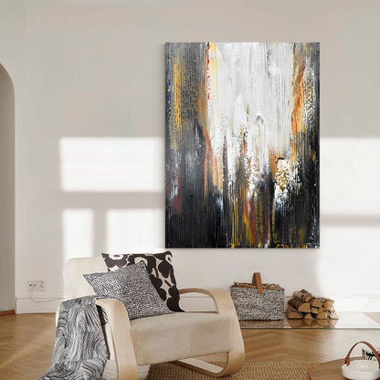 Stunning Black and Gold Abstract Oil Painting for Modern Home Decor