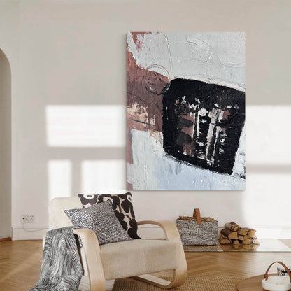 Contemporary Abstract Oil Painting with Bold Textures and Earthy Tones