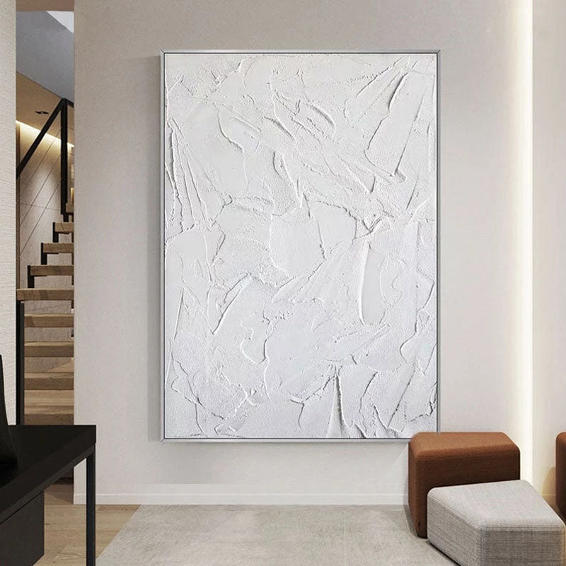 Textured White Abstract Oil Painting for Modern Home Decor