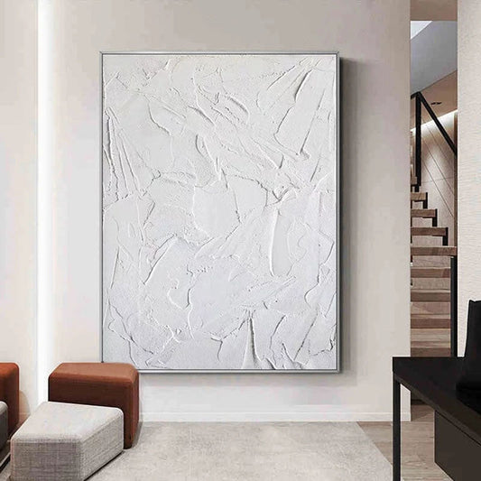 Textured White Abstract Oil Painting for Modern Home Decor