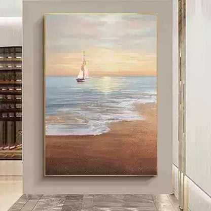 Tranquil Sailing Sunset on Ocean Waves - Serene Coastal Oil Painting