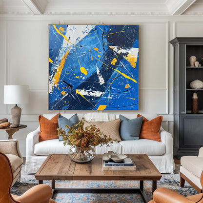 Vibrant Blue and Yellow Abstract Oil Painting for Modern Home Decor