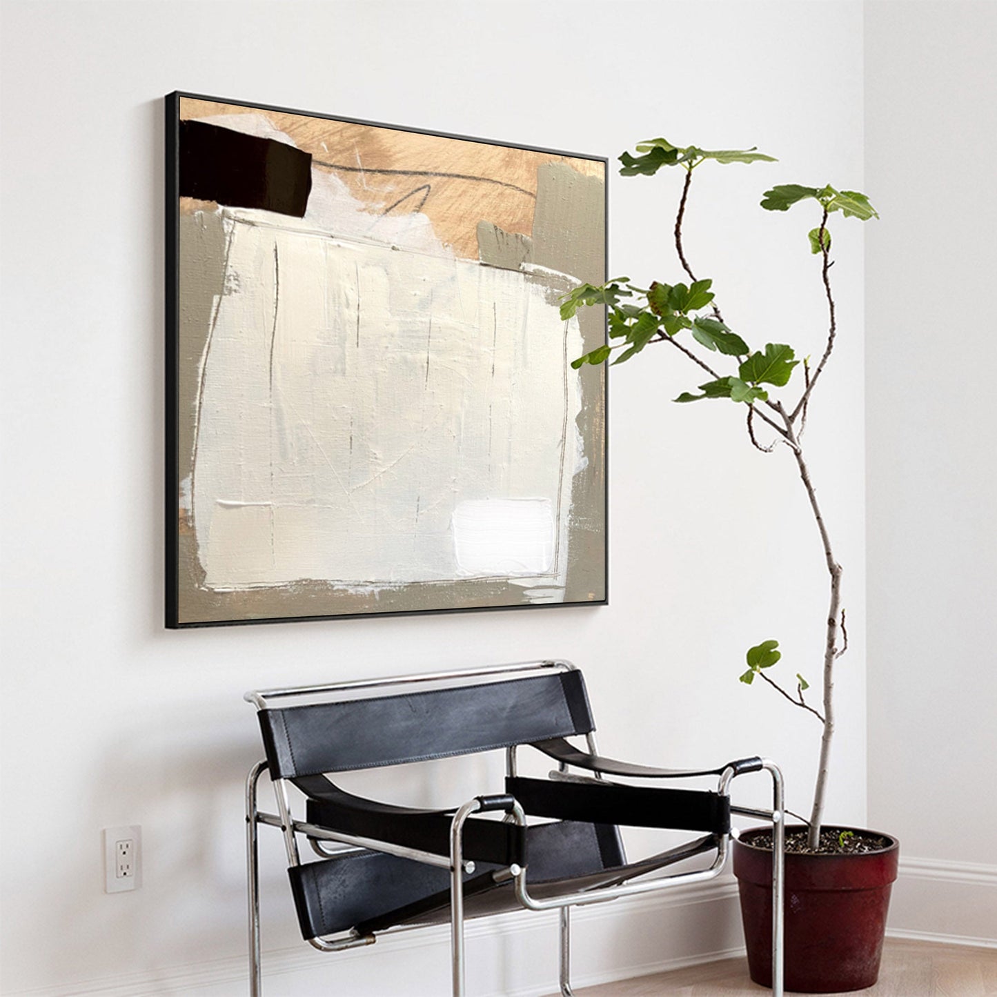 Contemporary Abstract Oil Painting with Neutral Tones and Textured Depth