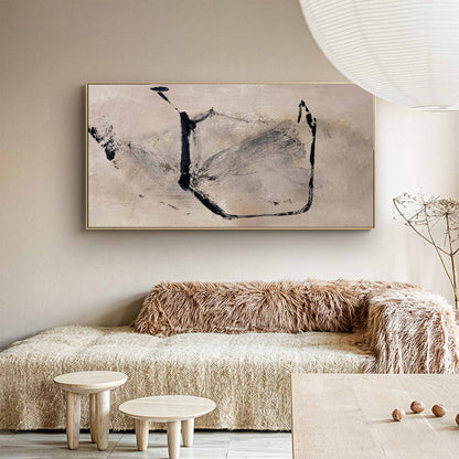Contemporary Black and Beige Abstract Oil Painting for Modern Home Decor