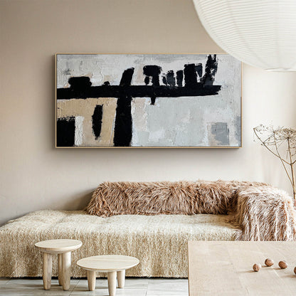 Contemporary Black and White Abstract Oil Painting for Modern Home Decor