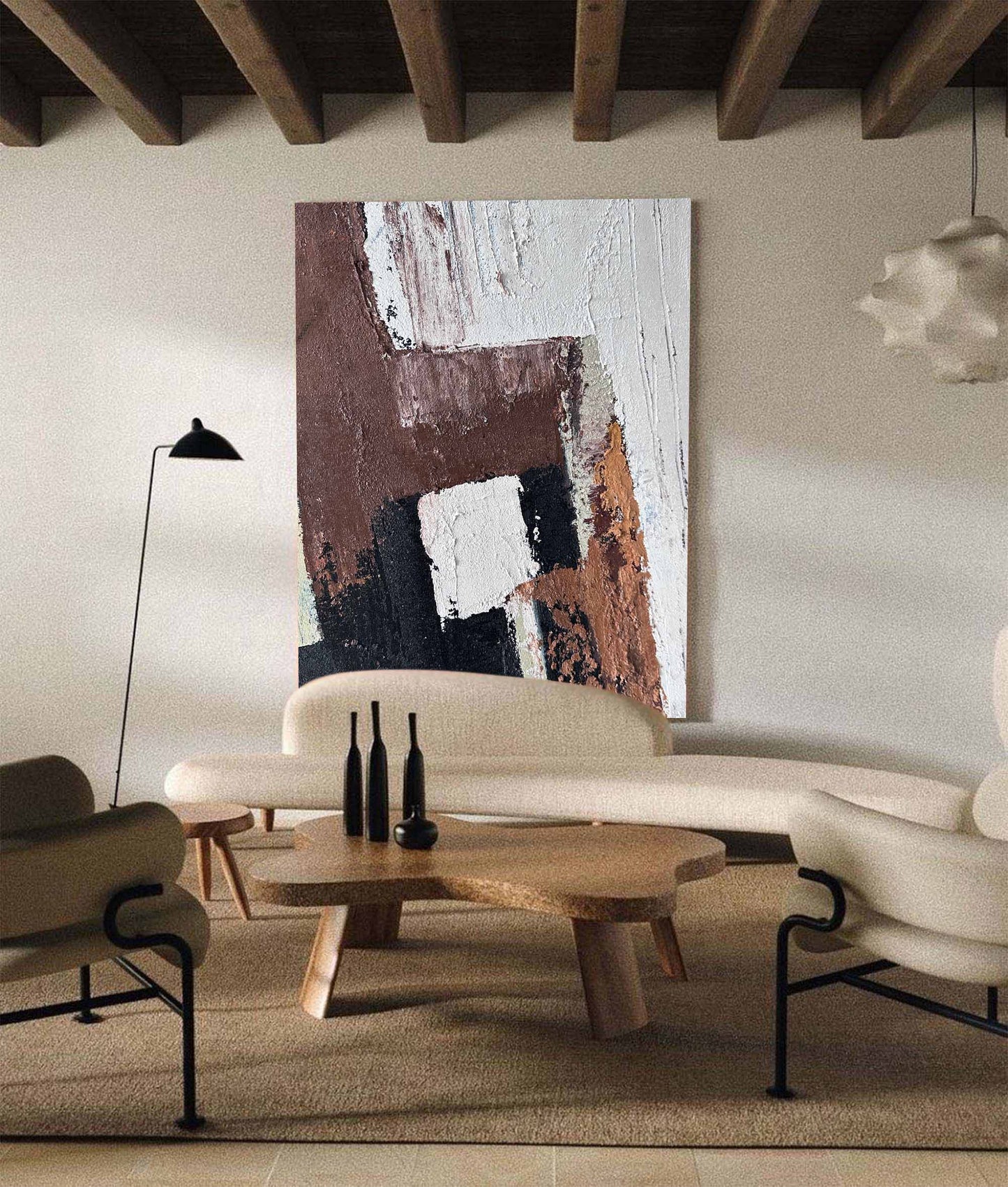 Contemporary Minimalist Abstract Oil Painting with Rich Textures and Earthy Tones
