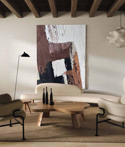 Contemporary Minimalist Abstract Oil Painting with Rich Textures and Earthy Tones