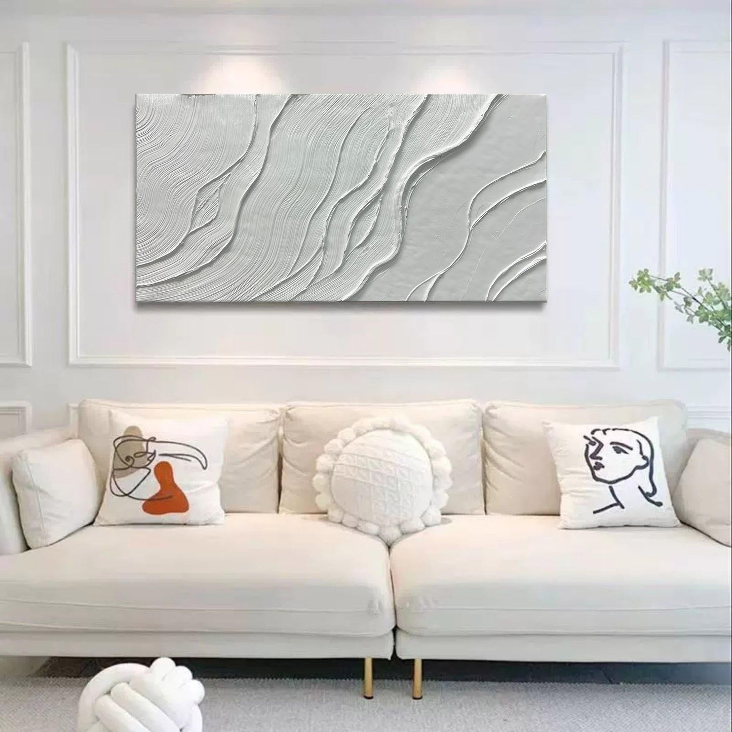 Textured White Abstract Oil Painting for Modern Home Decor