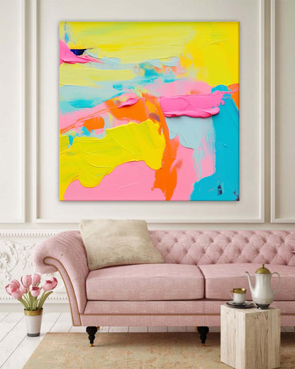 Vibrant Abstract Oil Painting with Bold Colors for Modern Home Decor