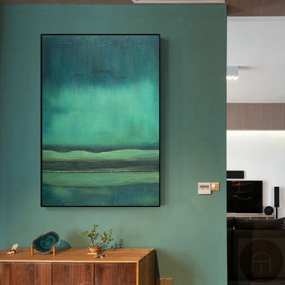 Tranquil Green Abstract Landscape Oil Painting for Modern Home Decor